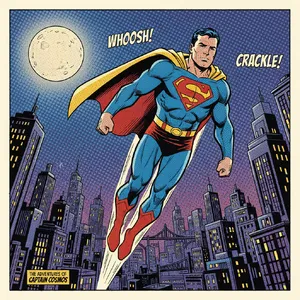 A comic-book style superhero flying over a city at night, with halftone shading. - Google Nano Banana (2.5 Flash)