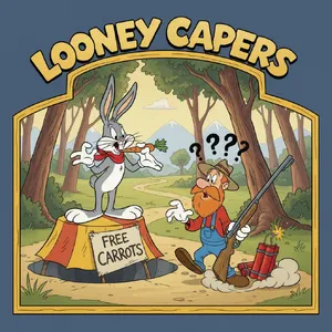 A Looney Tunes-inspired cartoon scene of a clever rabbit tricking a hunter. - Google Nano Banana (2.5 Flash)