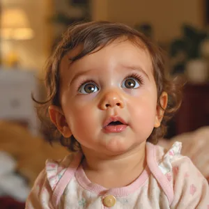 A hyper-realistic photo of a toddler with curly hair and big eyes, looking upward. - Black Forest Labs FLUX.1 Kontext Max