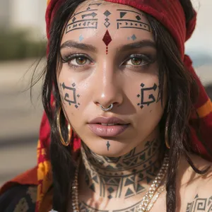 A portrait of a person with elaborate facial tattoos and piercings, shown in sharp detail. - Black Forest Labs FLUX.1 Kontext Max