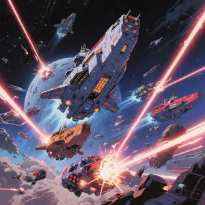A 90s anime-style space battle scene with giant starships and laser beams. - Bytedance Seedream 3.0
