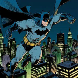 A comic-book style superhero flying over a city at night, with halftone shading. - Bytedance Seedream 3.0