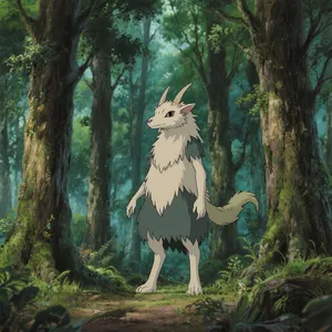 A forest spirit standing among tall trees. Replicate the artistic style of 'Princess Mononoke' by Studio Ghibli, with Miyazaki's detailed environments and mystical creature design. - Bytedance Seedream 3.0