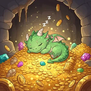 A cute chibi-style dragon sleeping on a pile of gold. - Google Imagen 4.0 Ultra