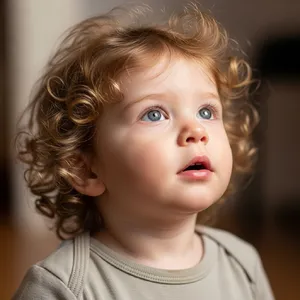 A hyper-realistic photo of a toddler with curly hair and big eyes, looking upward. - Google Imagen 4.0 Ultra