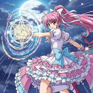 A magical girl character in a frilly dress, casting a spell (classic anime trope). - Google Imagen 4.0 Ultra