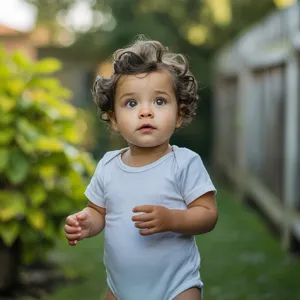 A hyper-realistic photo of a toddler with curly hair and big eyes, looking upward. - Ideogram Ideogram 3.0 (Quality)