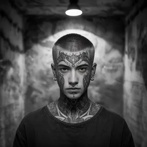 A portrait of a person with elaborate facial tattoos and piercings, shown in sharp detail. - Ideogram Ideogram 3.0 (Quality)