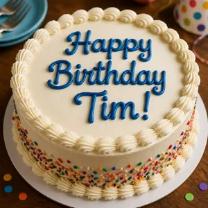 A birthday cake with icing that spells 