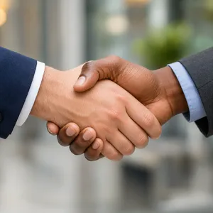 A close-up of two people shaking hands, both hands fully visible with five fingers each, in sharp focus against a blurred background. - OpenAI GPT Image 2