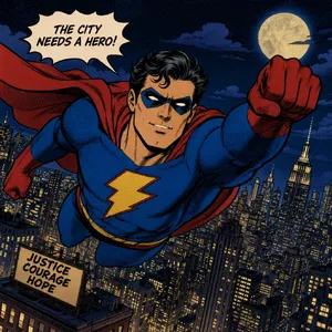 A comic-book style superhero flying over a city at night, with halftone shading. - OpenAI GPT Image 2