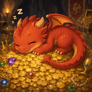 A cute chibi-style dragon sleeping on a pile of gold. - OpenAI GPT Image 2