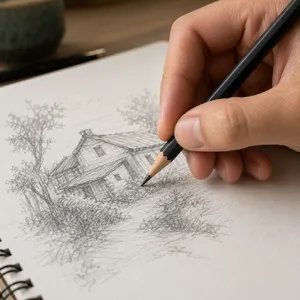 A hand drawing a sketch on paper with a pencil, the hand and pencil tip in clear focus. - OpenAI GPT Image 2