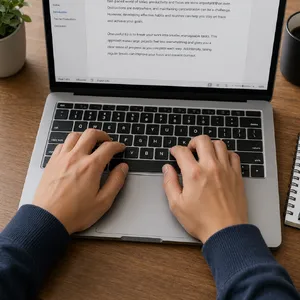 A person typing on a laptop keyboard, showing both hands on the keys. - OpenAI GPT Image 2