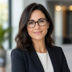 A professional headshot of a businesswoman wearing glasses, against a blurred background. - OpenAI GPT Image 2