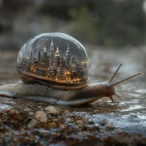 A snail whose shell contains a miniature city skyline, depicted in a hyperrealistic macro photography style with intricate architectural details and ambient lighting. - OpenAI GPT Image 2
