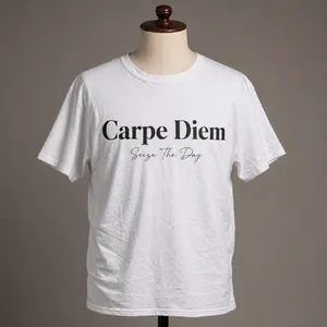 A wrinkled white T-shirt with 