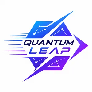Abstract geometric logo for tech startup 'Quantum Leap', evoking connection & speed, vibrant blue/purple gradient, sharp angles. 'Quantum Leap' as text contained in logo. - OpenAI GPT Image 2