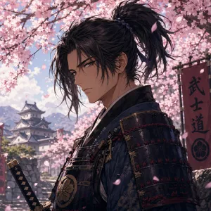 An anime-style portrait of a samurai standing under pink cherry blossoms. - OpenAI GPT Image 2