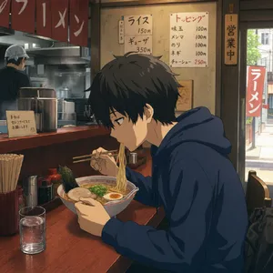 An anime scene of a character eating ramen at a small shop counter (slice-of-life style). - OpenAI GPT Image 2