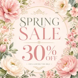Instagram post graphic: 'SPRING SALE 30% OFF'. Floral background, pastel colors, elegant serif font style visually integrated. - OpenAI GPT Image 2