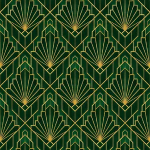 Seamless geometric pattern, Art Deco style, gold lines on deep emerald green background, high resolution texture for print. - OpenAI GPT Image 2