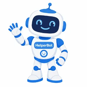 Simple flat vector mascot: friendly smiling robot character 'HelperBot', approachable design, primarily blue and white. - OpenAI GPT Image 2