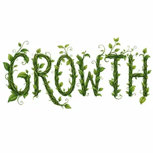 The word 'GROWTH' visualized using stylized plant vines organically forming the letters, green tones, white background, graphic design. - OpenAI GPT Image 2
