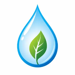 Visual element for an infographic about water conservation. Stylized water droplet icon containing a small green leaf, clean vector art. - OpenAI GPT Image 2