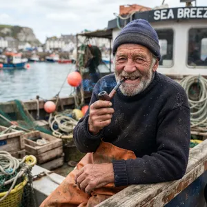 A 4K photo of an old fisherman with a weathered face and a pipe, grinning. - Google Nano Banana 2 Lite