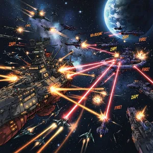 A 90s anime-style space battle scene with giant starships and laser beams. - Google Nano Banana 2 Lite