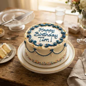 A birthday cake with icing that spells 