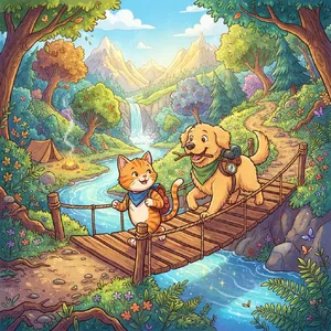 A cartoon of a cat and a dog on an adventure, drawn in a colorful 2D style. - Google Nano Banana 2 Lite
