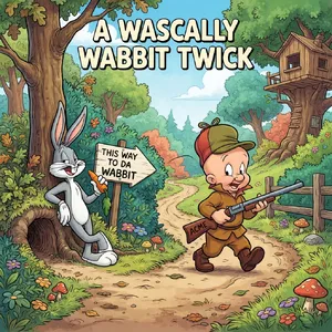 A Looney Tunes-inspired cartoon scene of a clever rabbit tricking a hunter. - Google Nano Banana 2 Lite