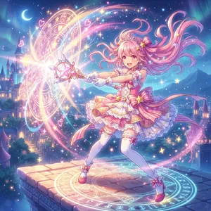 A magical girl character in a frilly dress, casting a spell (classic anime trope). - Google Nano Banana 2 Lite