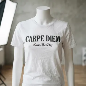 A wrinkled white T-shirt with 