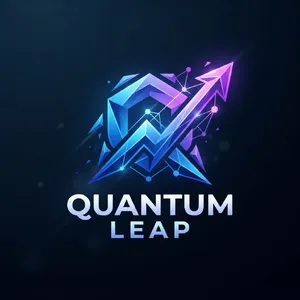 Abstract geometric logo for tech startup 'Quantum Leap', evoking connection & speed, vibrant blue/purple gradient, sharp angles. 'Quantum Leap' as text contained in logo. - Google Nano Banana 2 Lite