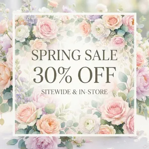 Instagram post graphic: 'SPRING SALE 30% OFF'. Floral background, pastel colors, elegant serif font style visually integrated. - Google Nano Banana 2 Lite