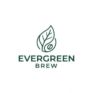 Minimalist logo for a sustainable coffee brand 'Evergreen Brew', single leaf motif, clean lines, vector style, white background. 'Evergreen Brew' contained as text in logo - Google Nano Banana 2 Lite