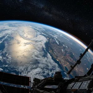 Photorealistic aerial photograph clearly showing the edge of the Earth from space, capturing realistic curvature, atmosphere, and sunlight reflections - Google Nano Banana 2 Lite