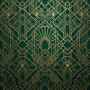 Seamless geometric pattern, Art Deco style, gold lines on deep emerald green background, high resolution texture for print. - Google Nano Banana 2 Lite