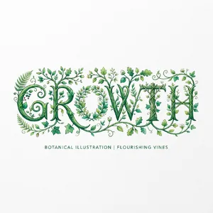 The word 'GROWTH' visualized using stylized plant vines organically forming the letters, green tones, white background, graphic design. - Google Nano Banana 2 Lite