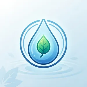 Visual element for an infographic about water conservation. Stylized water droplet icon containing a small green leaf, clean vector art. - Google Nano Banana 2 Lite