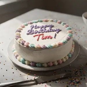 A birthday cake with icing that spells 
