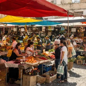 A bustling market scene with dozens of people buying and selling goods. - Black Forest Labs FLUX.2 Max