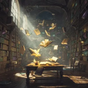 A library where the books are glowing and floating in mid-air, illustrated in a magical realism style with dramatic lighting and rich atmospheric colors. - Black Forest Labs FLUX.2 Max