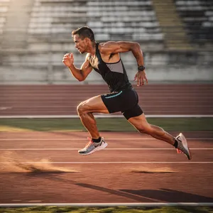 A runner mid-stride in a full-body action shot, limbs in motion and well-defined. - Black Forest Labs FLUX.2 Max