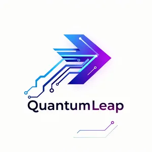 Abstract geometric logo for tech startup 'Quantum Leap', evoking connection & speed, vibrant blue/purple gradient, sharp angles. 'Quantum Leap' as text contained in logo. - Black Forest Labs FLUX.2 Max