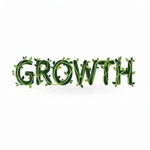The word 'GROWTH' visualized using stylized plant vines organically forming the letters, green tones, white background, graphic design. - Black Forest Labs FLUX.2 Max