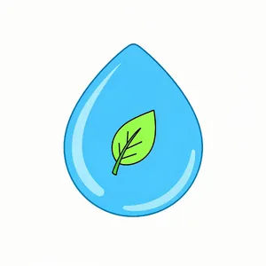 Visual element for an infographic about water conservation. Stylized water droplet icon containing a small green leaf, clean vector art. - Black Forest Labs FLUX.2 Max